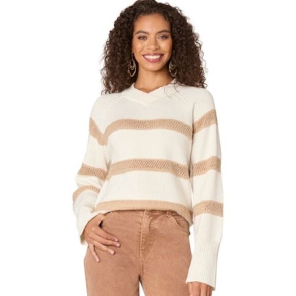 Democracy Stitch‎ Stripe Sweater Grey Acrylic Wool Blend Soft Crochet Size Small - Picture 1 of 11